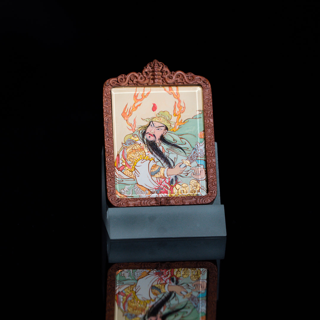 纯手绘关羽/二爷/关圣帝君枣木外壳吊坠唐卡