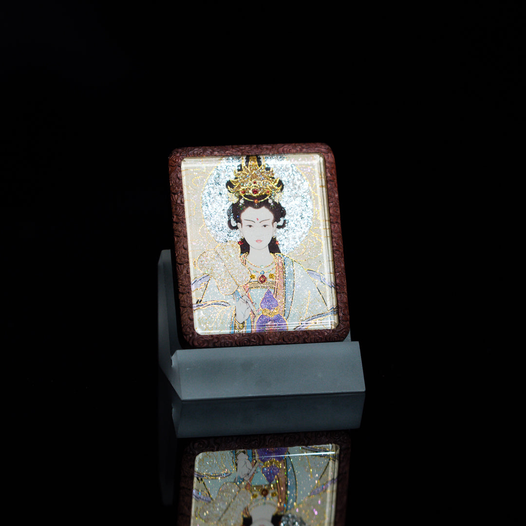 手绘点彩 九尾娘娘 枣木外壳 吊坠唐卡