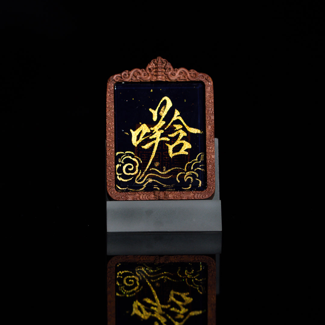 纯手绘 斗姆元君 枣木外壳吊坠唐卡