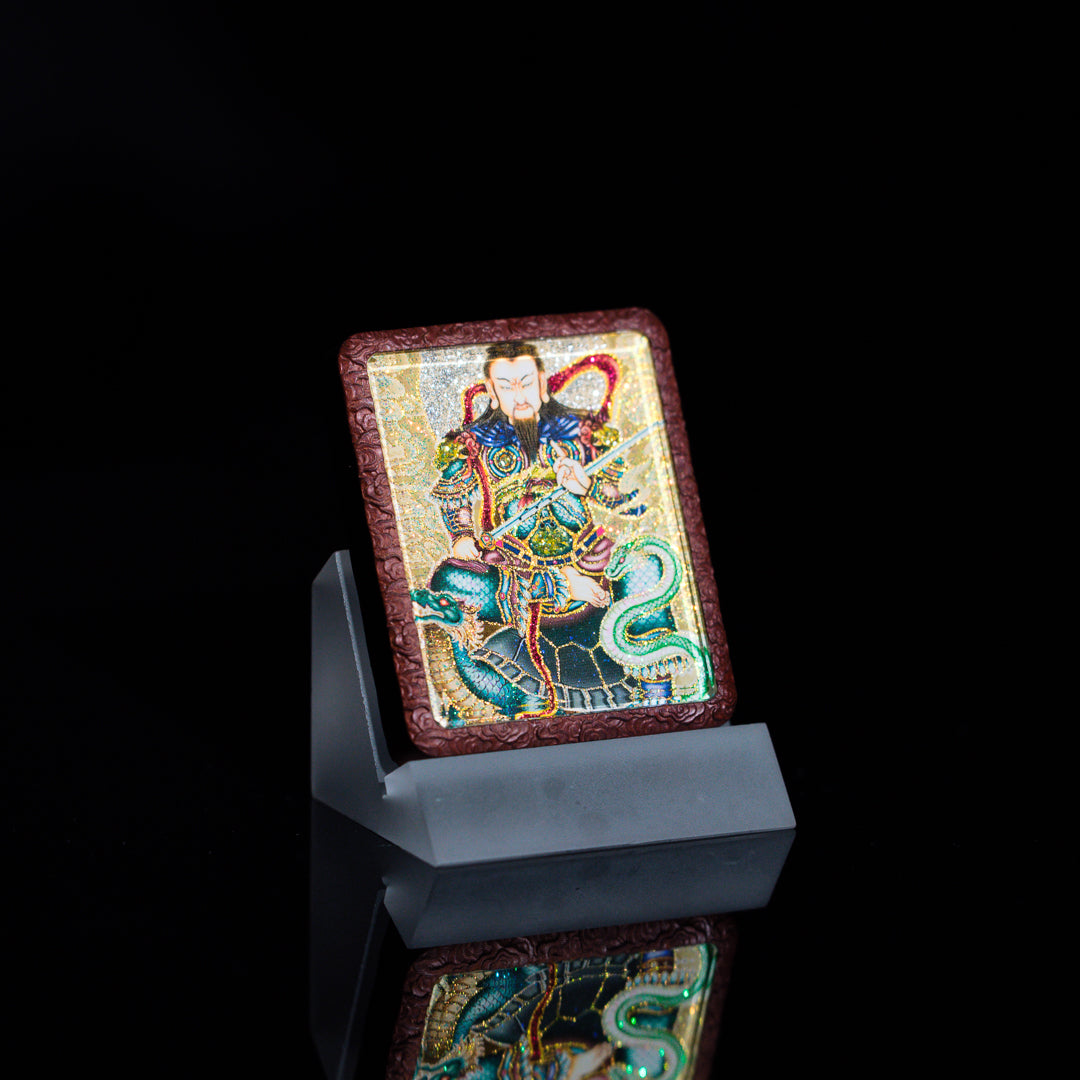 手绘点彩 真武大帝枣木外壳吊坠唐卡