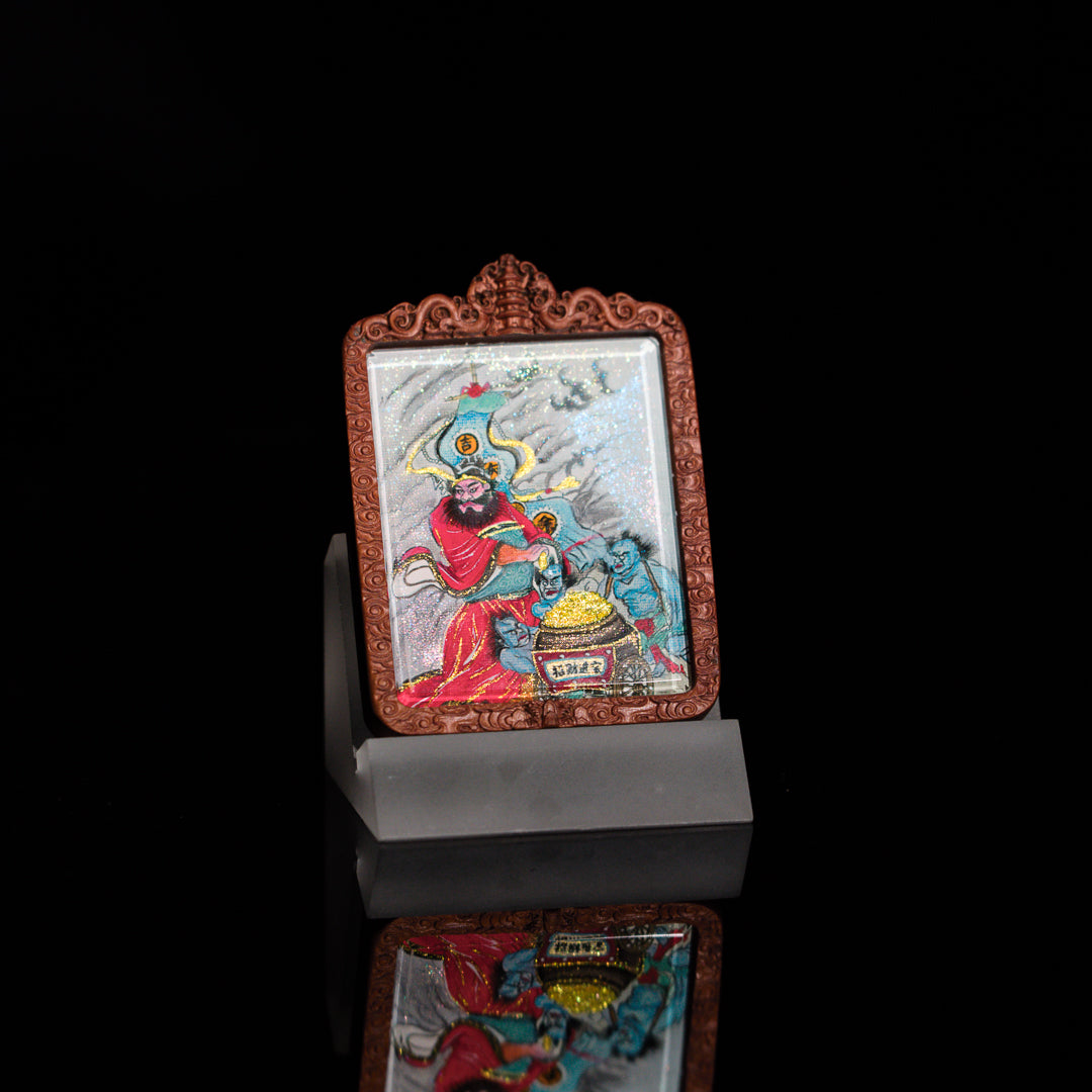 纯手绘 判官钟馗 枣木外壳吊坠唐卡