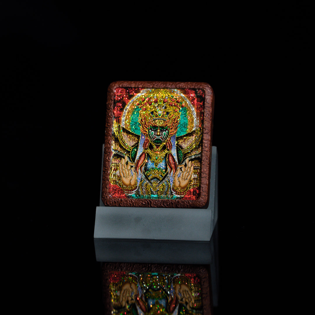 手绘点彩 官将首/增损二将枣木外壳吊坠唐卡