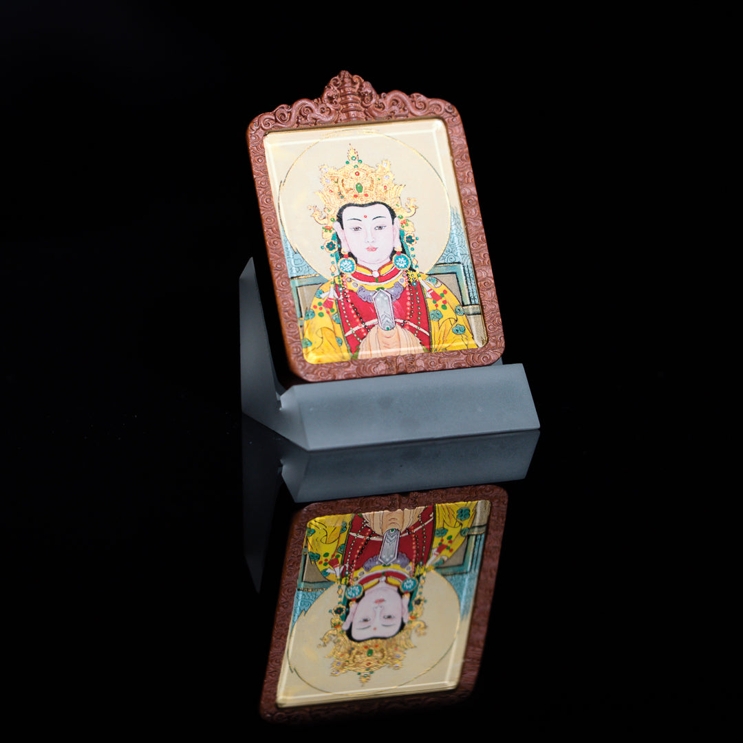 纯手绘 妈祖娘娘 枣木外壳吊坠唐卡