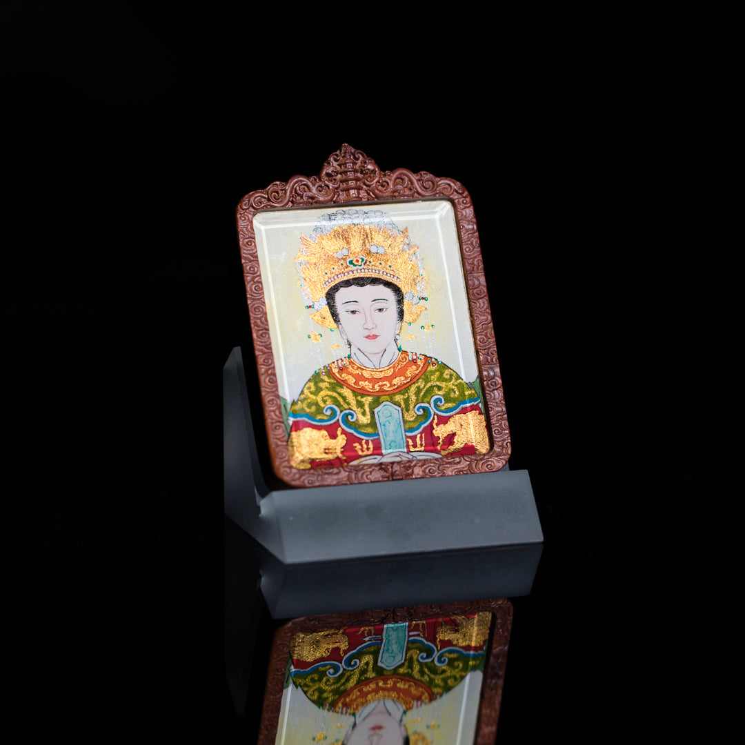 纯手绘 碧霞元君泰山奶奶 枣木外壳吊坠唐卡
