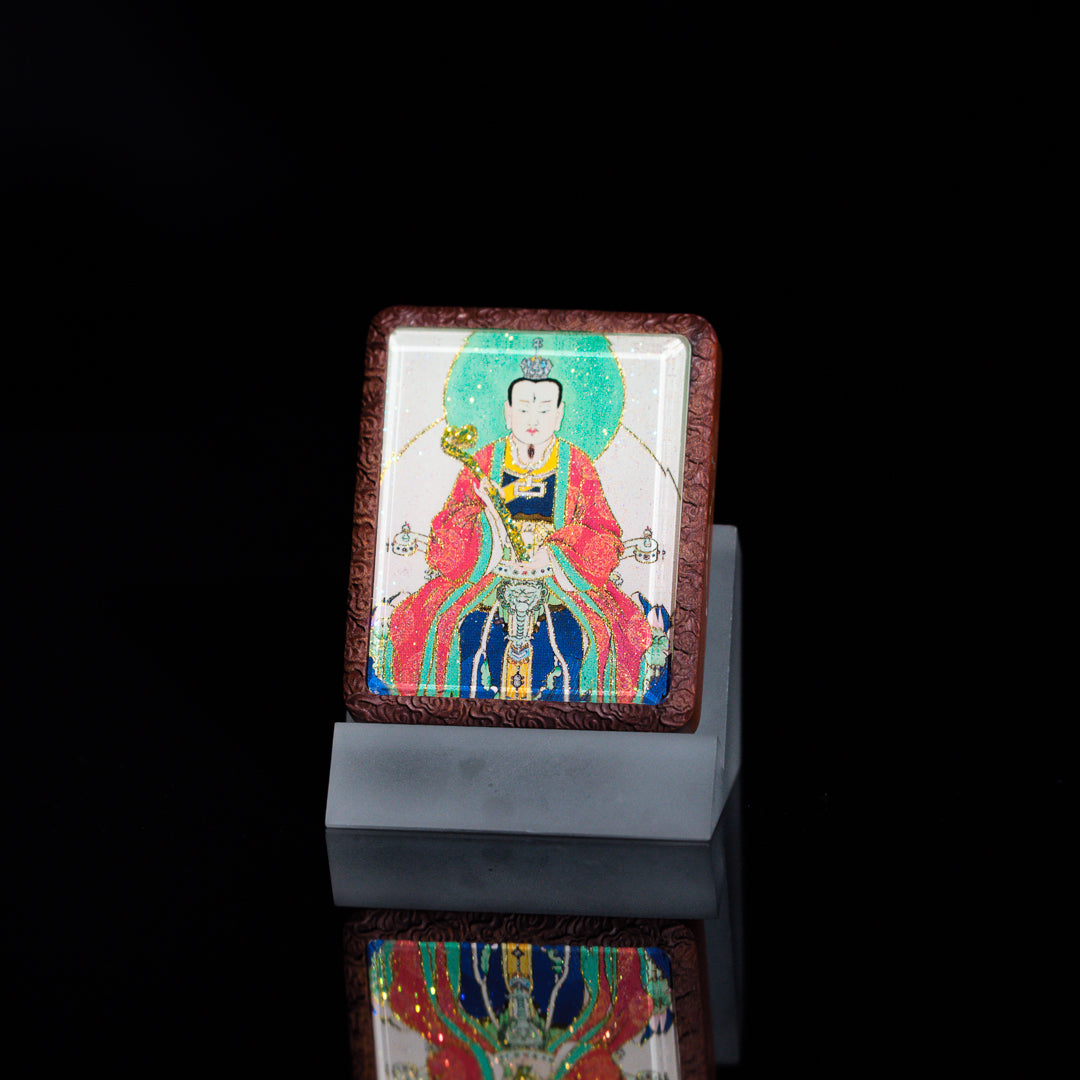 手绘点彩 文相雷祖枣木外壳吊坠唐卡