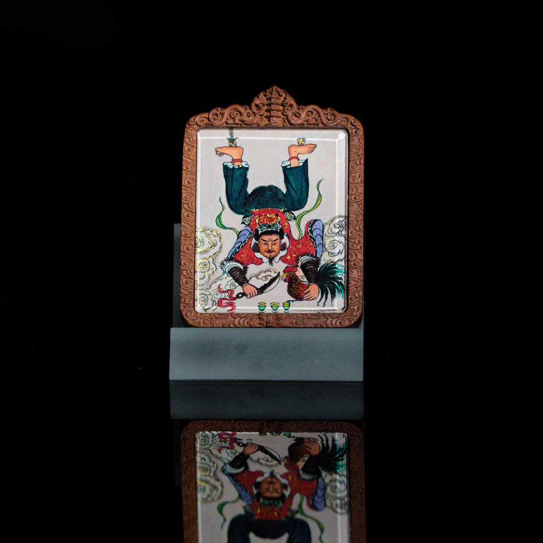 纯手绘 梅山张五郎翻坛枣木外壳吊坠唐卡