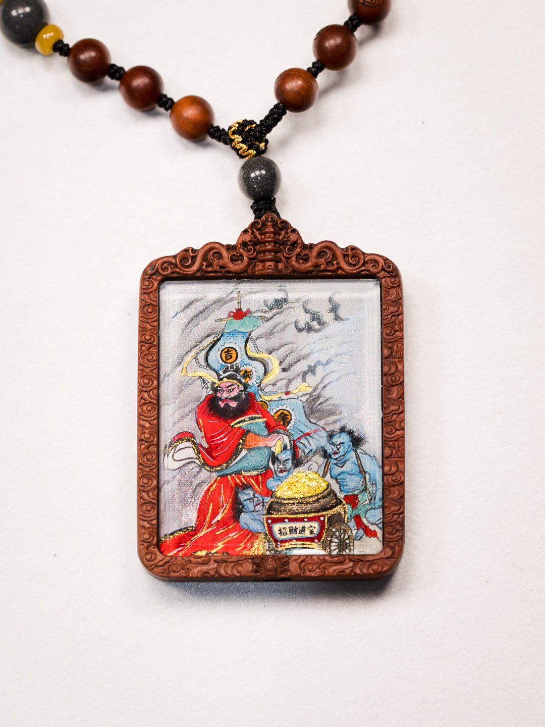 纯手绘 判官钟馗 枣木外壳吊坠唐卡