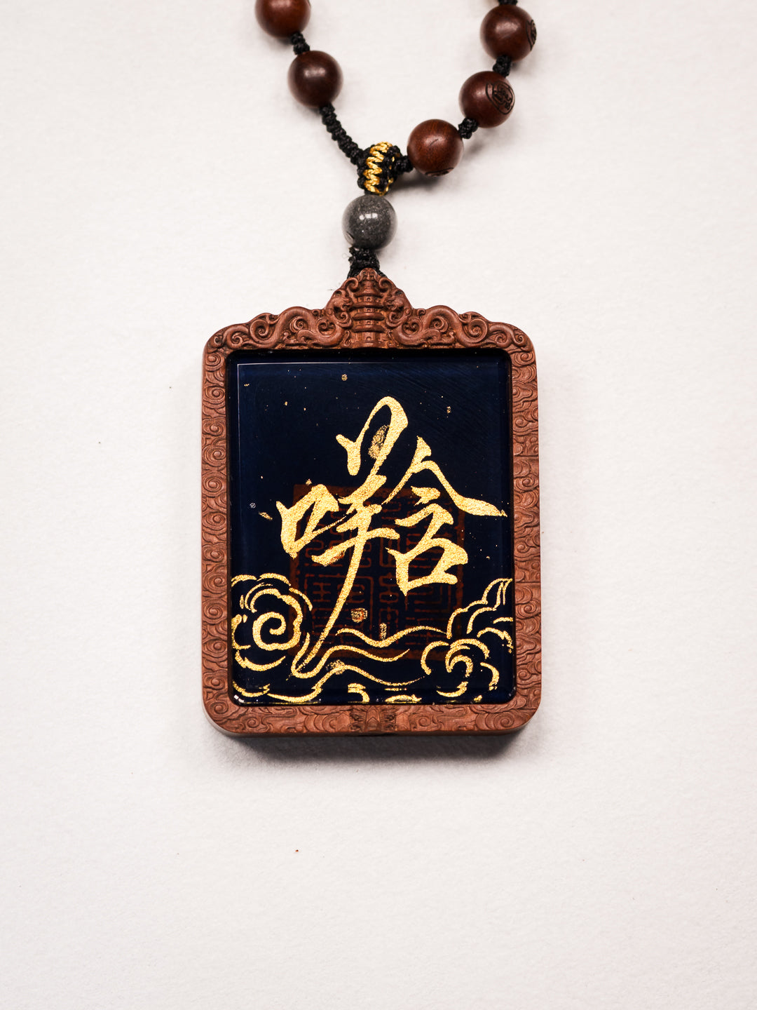 纯手绘 斗姆元君 枣木外壳吊坠唐卡