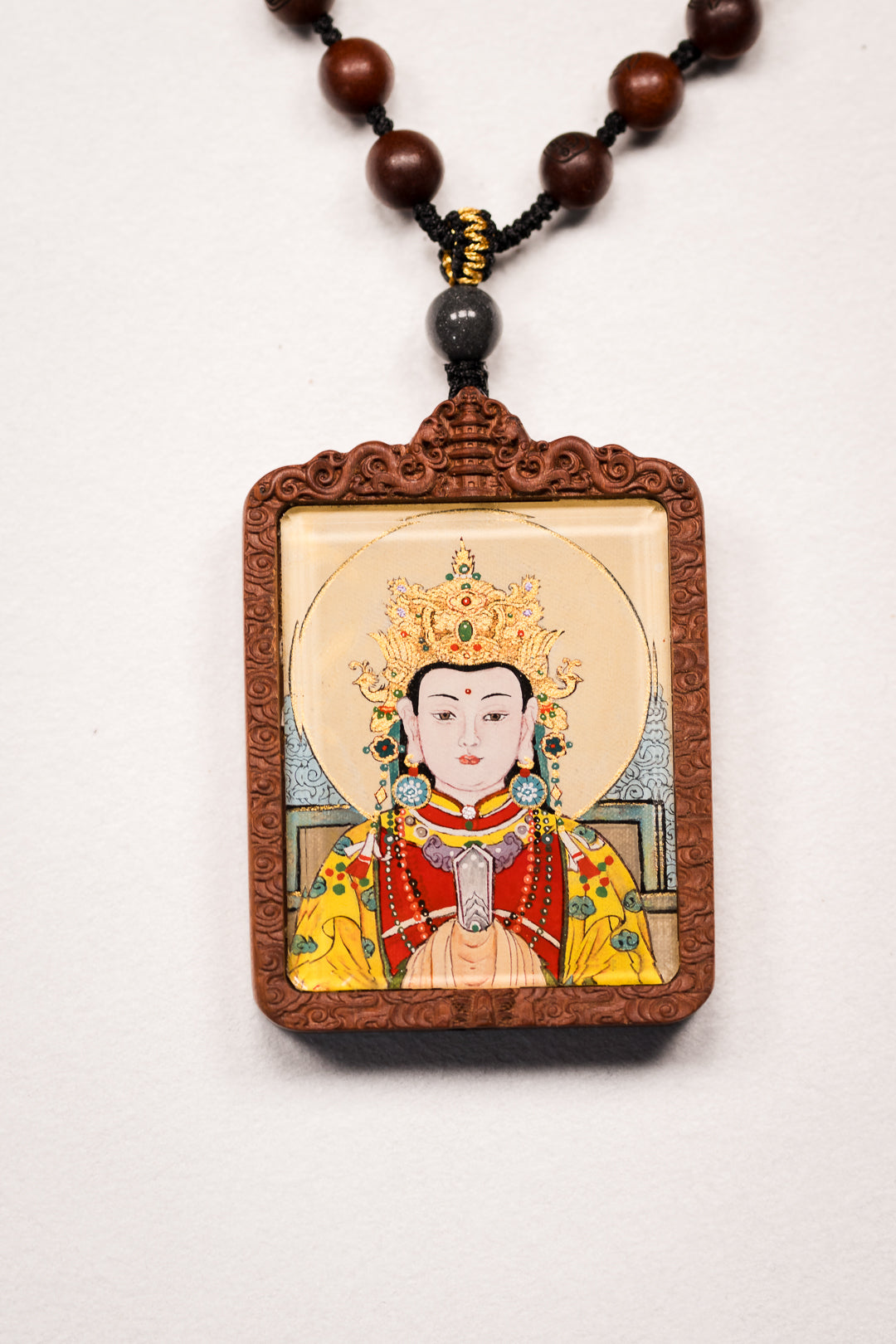 纯手绘 妈祖娘娘 枣木外壳吊坠唐卡