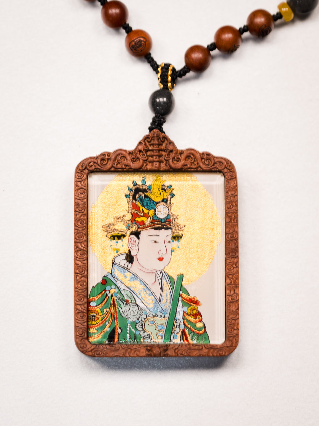 纯手绘(永乐宫)西王母娘娘枣木壳吊坠唐卡