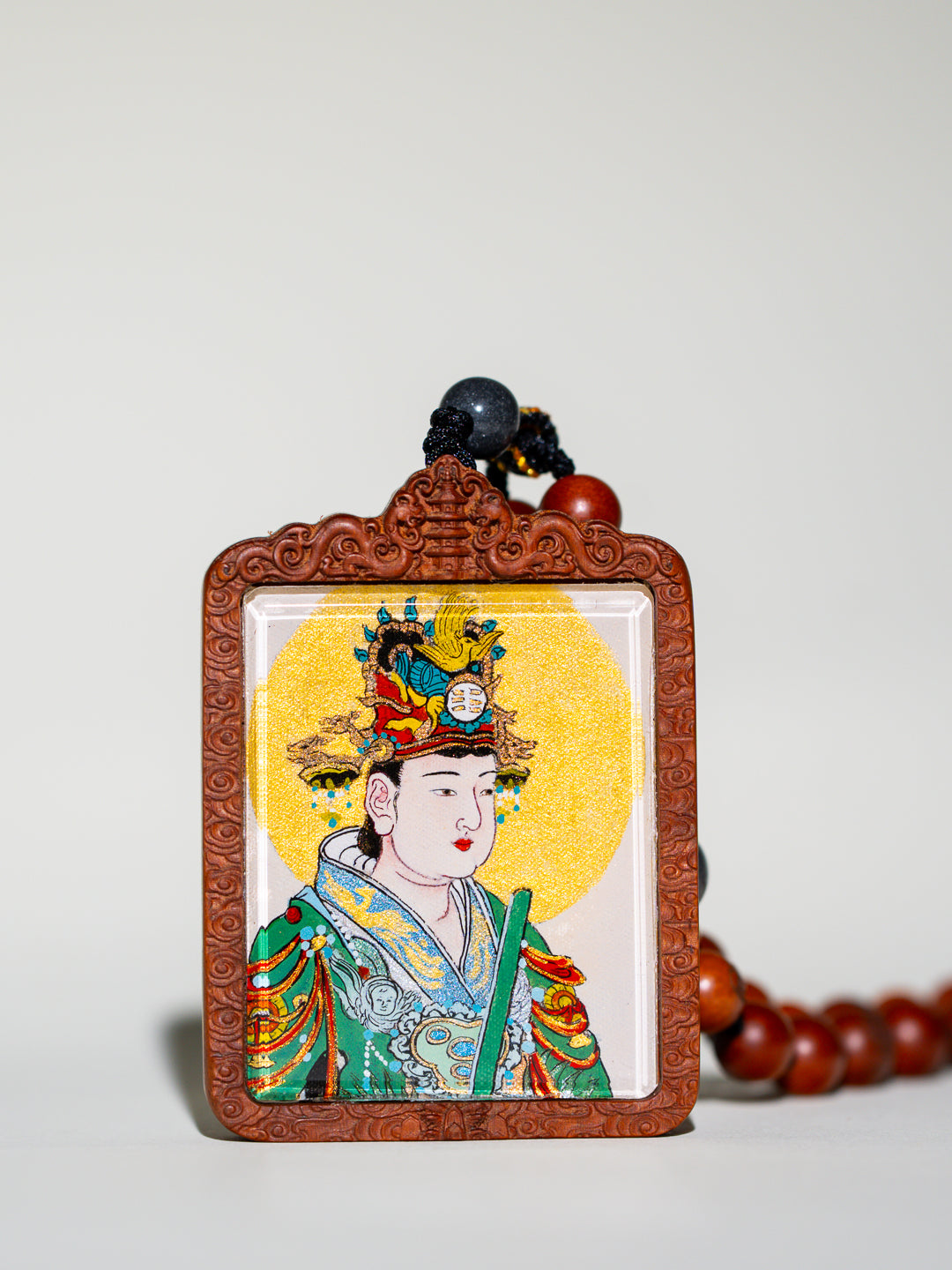 纯手绘(永乐宫)西王母娘娘枣木壳吊坠唐卡