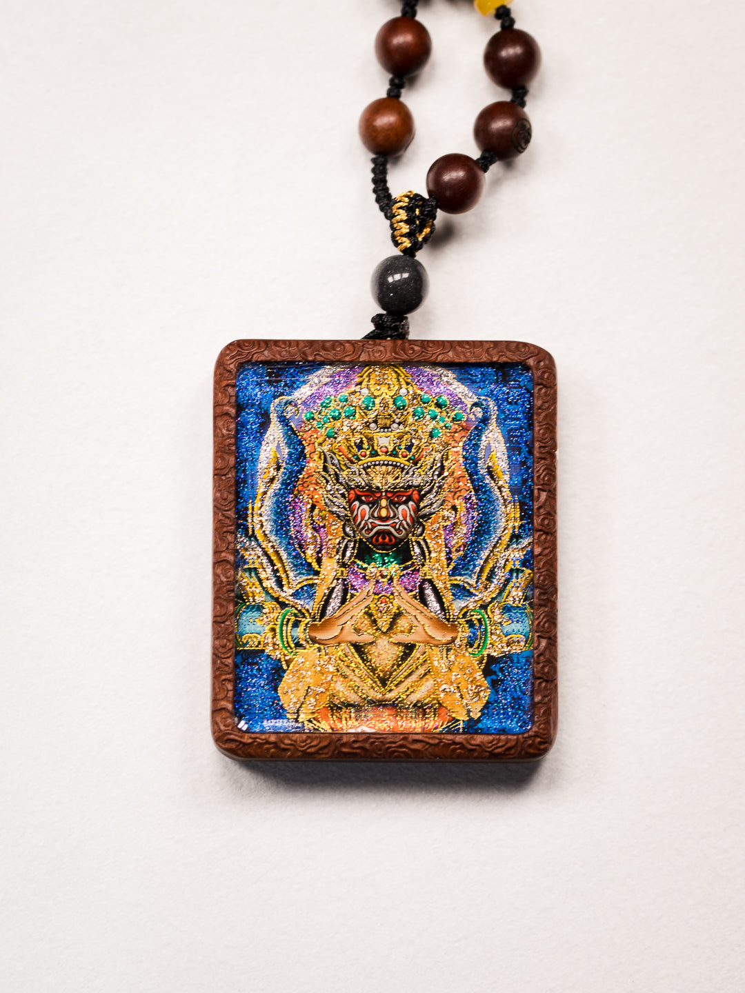 手绘点彩 官将首/增损二将枣木外壳吊坠唐卡