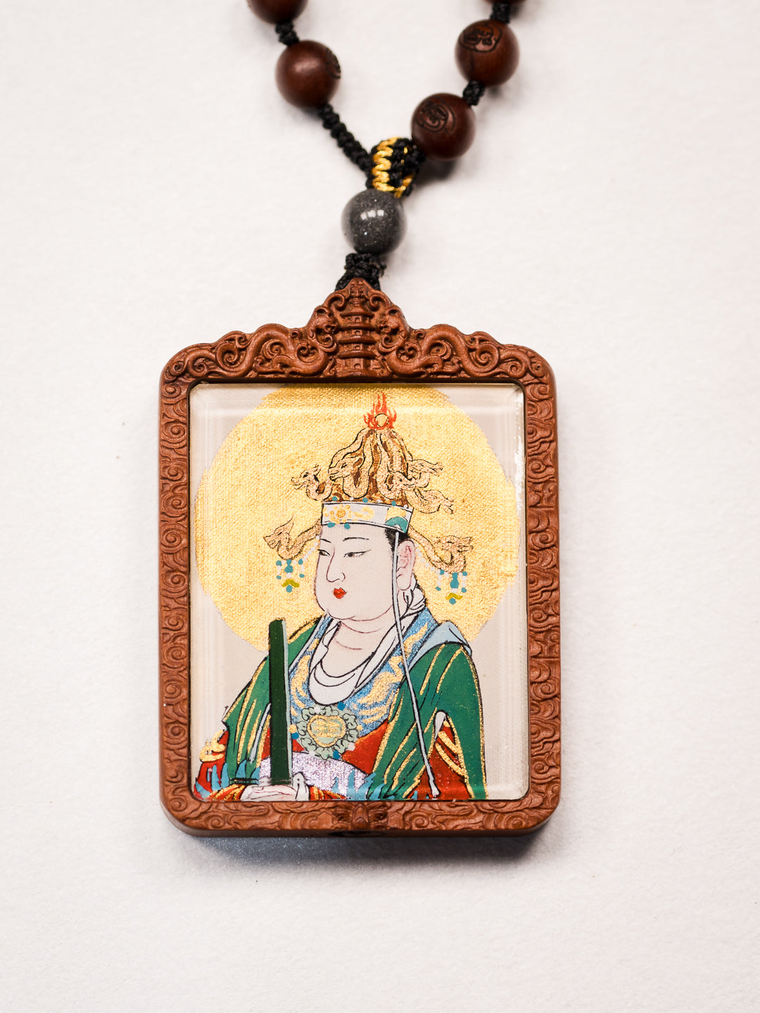 纯手绘(永乐宫)后土娘娘枣木外壳吊坠唐卡