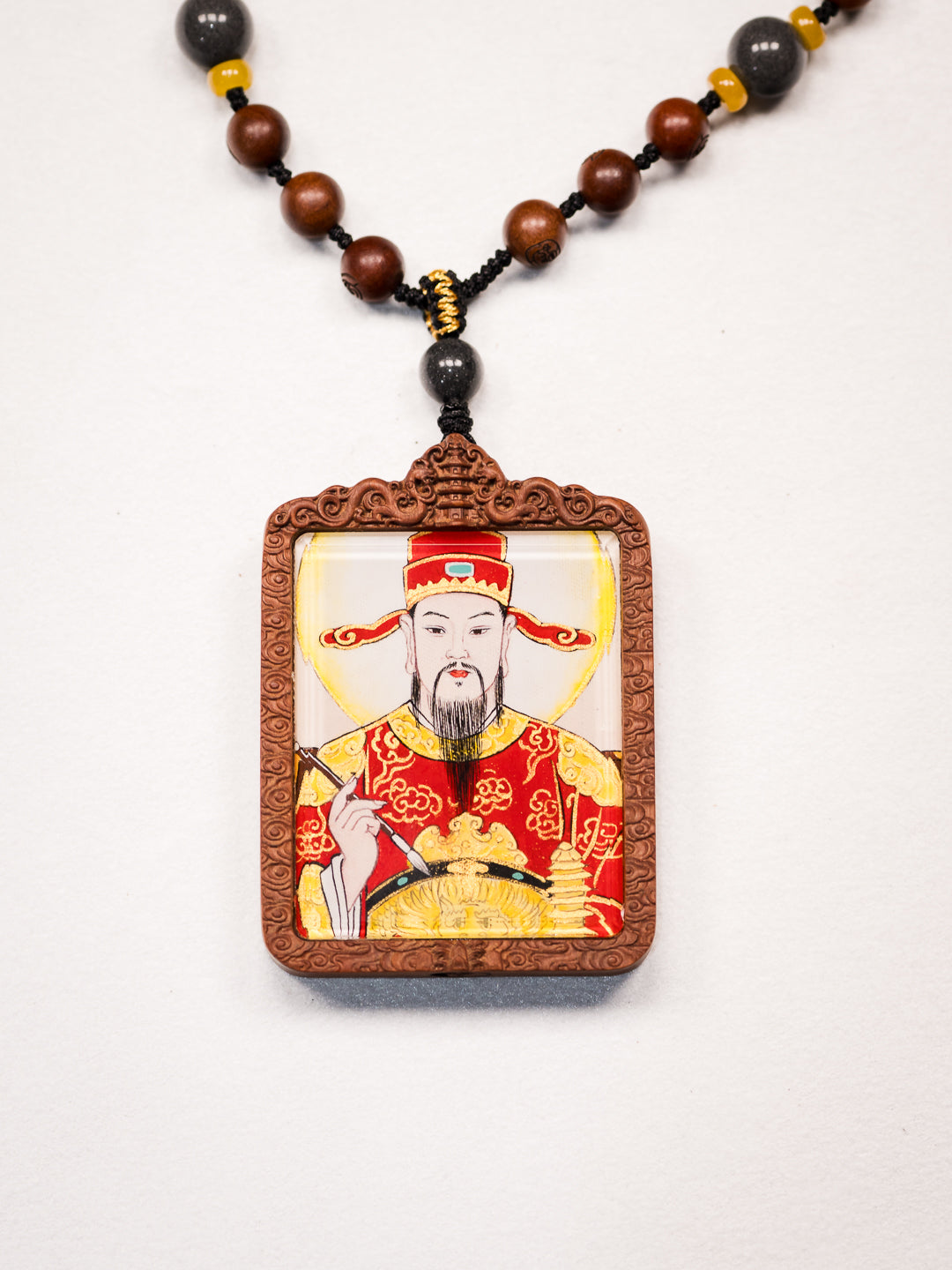 纯手绘 文昌帝君 枣木外壳 吊坠唐卡