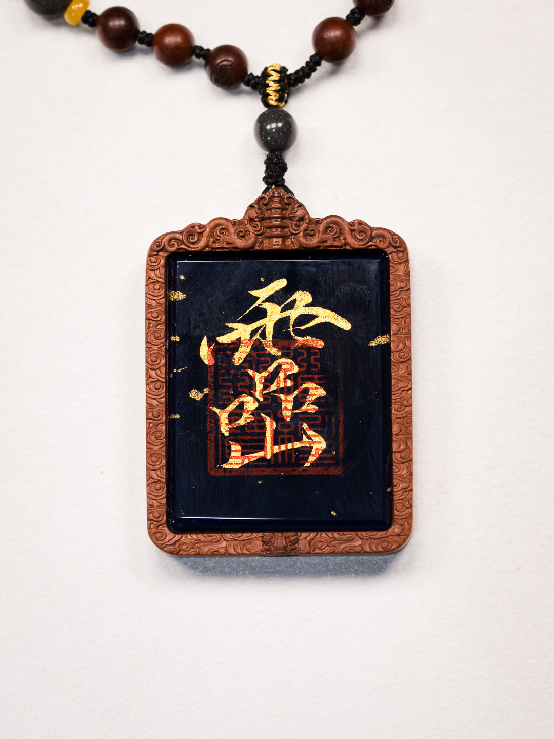 纯手绘 吕洞宾纯阳祖师枣木外壳吊坠唐卡