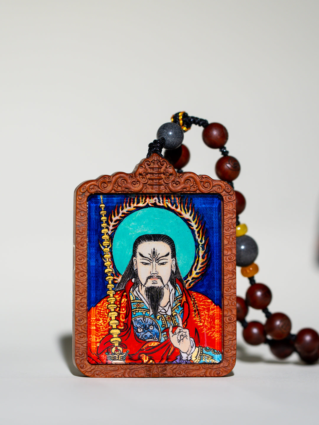 纯手绘 武相雷祖 枣木外壳 吊坠唐卡