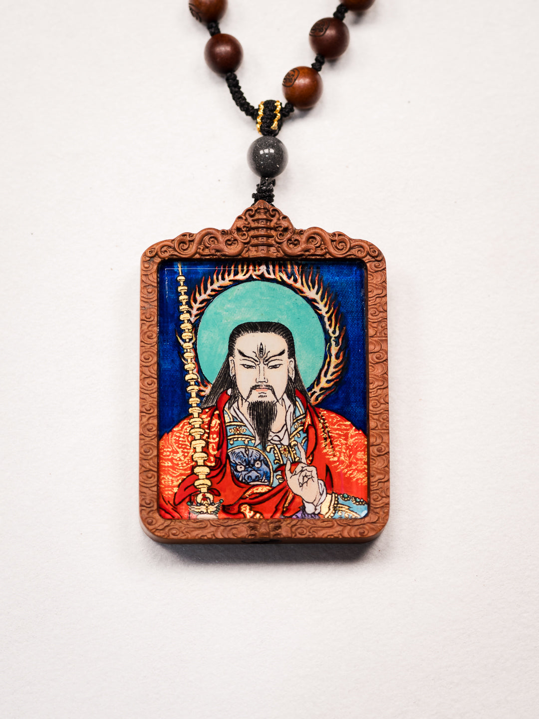 纯手绘 武相雷祖 枣木外壳 吊坠唐卡