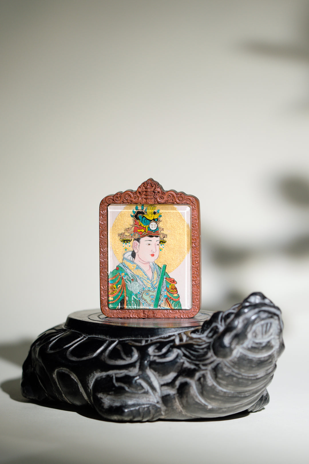 纯手绘（永乐宫）西王母娘娘枣木壳吊坠唐卡