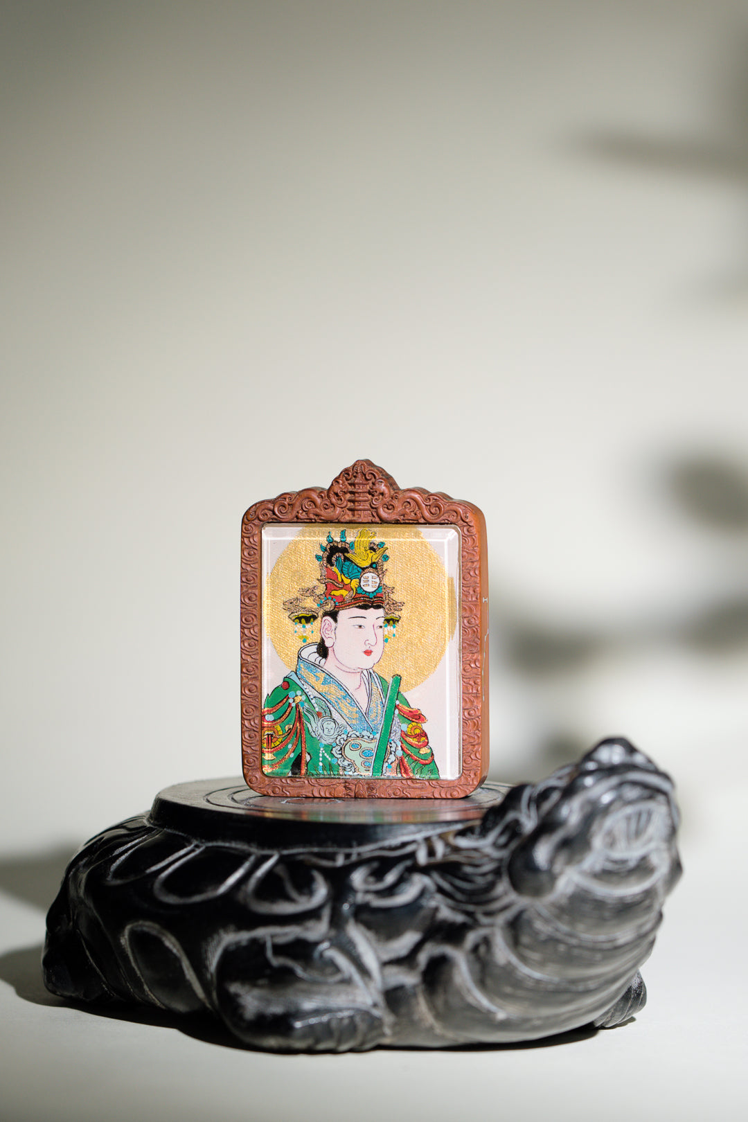 纯手绘（永乐宫）西王母娘娘枣木壳吊坠唐卡