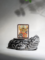 手绘点彩 赵公明枣木外壳 小神龛吊坠唐卡