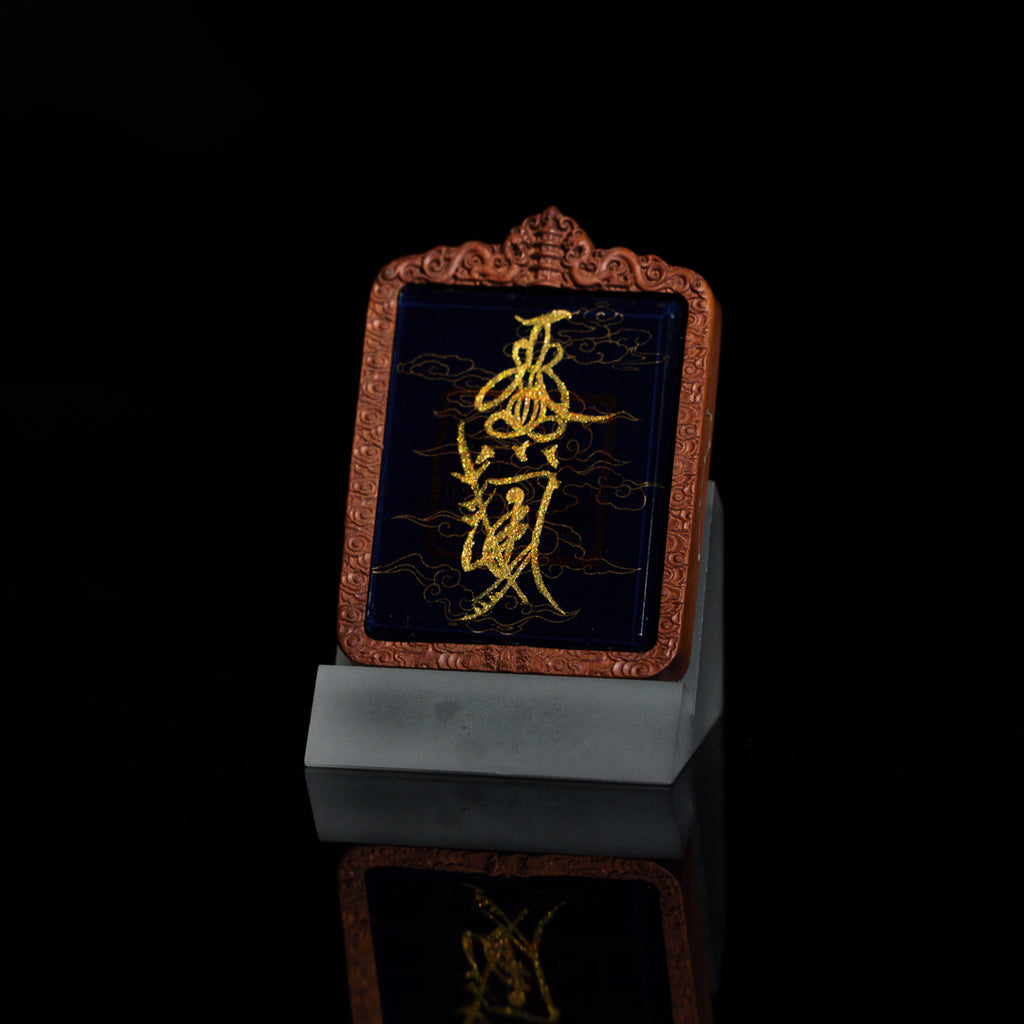 纯手绘关羽/二爷/关圣帝君枣木外壳吊坠唐卡