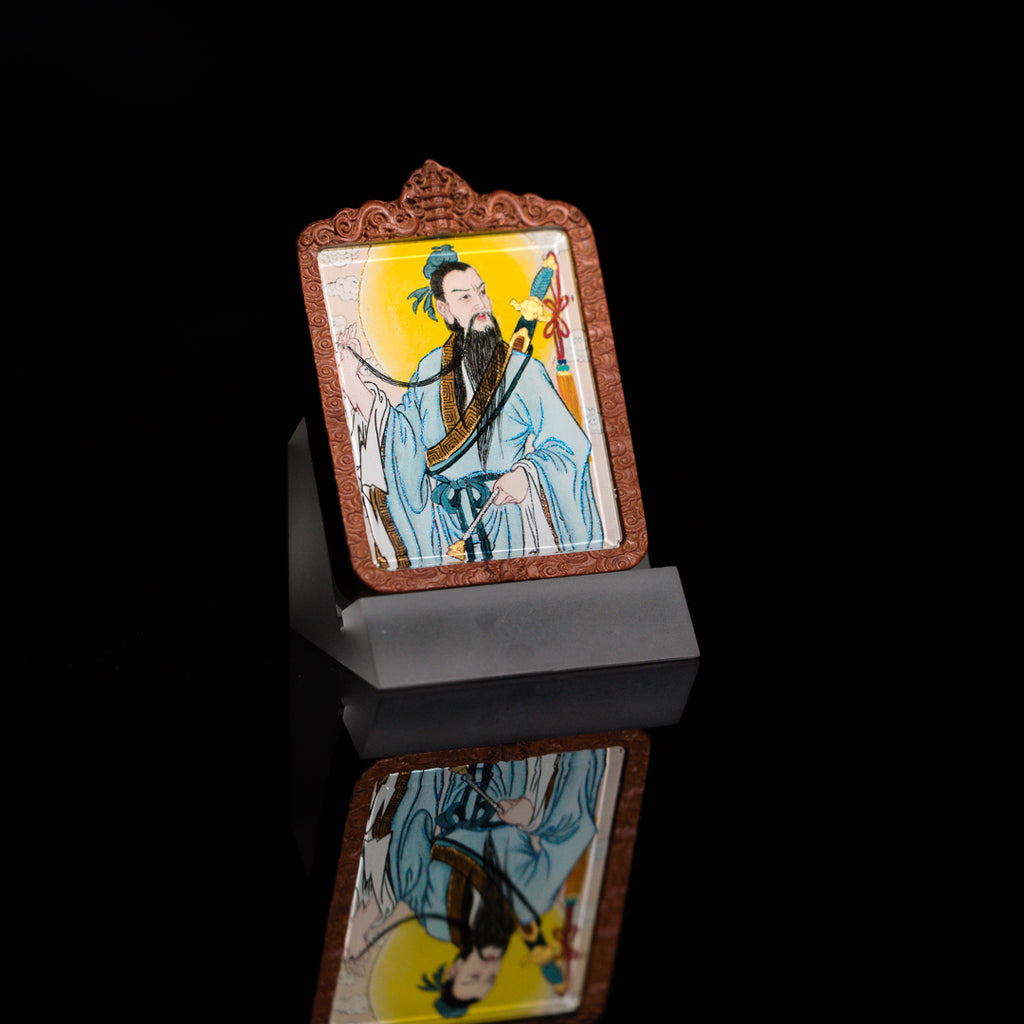 纯手绘 吕洞宾纯阳祖师枣木外壳吊坠唐卡