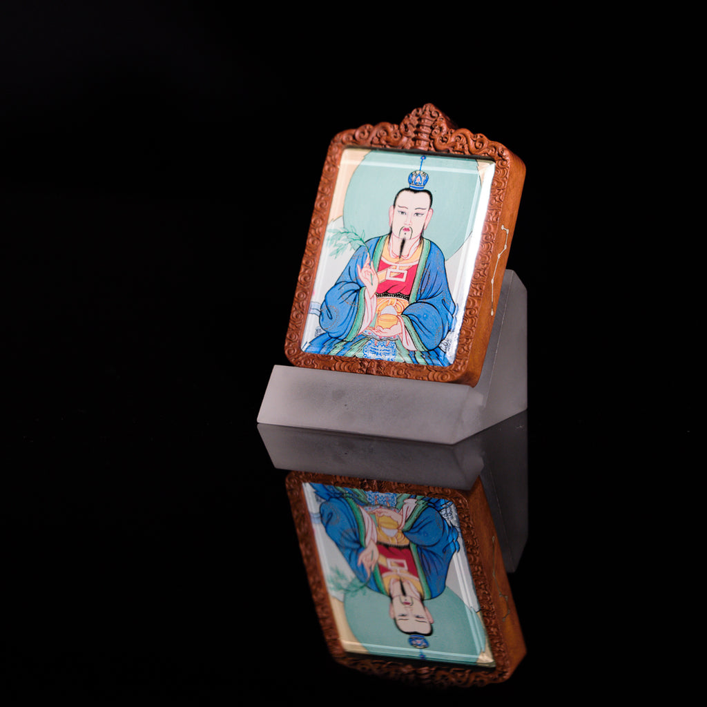 纯手绘 太乙救苦天尊枣木外壳吊坠唐卡