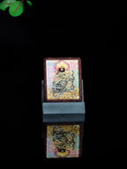 手绘点彩 财神赵公明枣木外壳吊坠唐卡