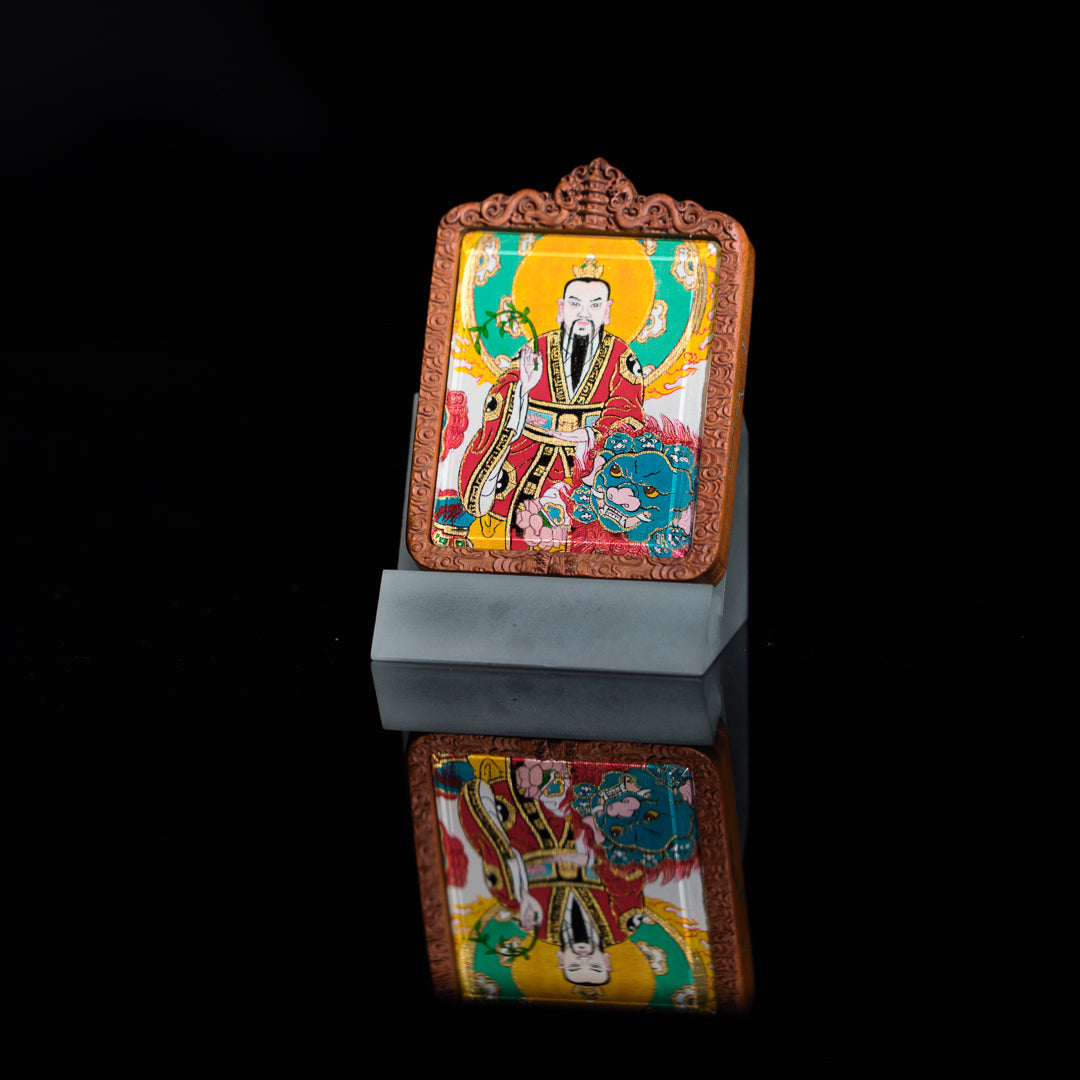 纯手绘 太乙救苦天尊枣木外壳吊坠唐卡