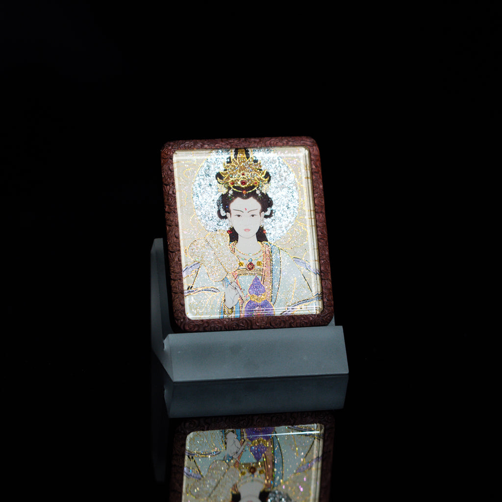 手绘点彩 九尾娘娘 枣木外壳 吊坠唐卡