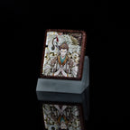 手绘点彩元始侍童白鹤童子枣木外壳吊坠唐卡