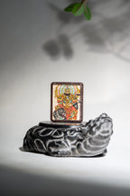 手绘点彩 赵公明枣木外壳 小神龛吊坠唐卡