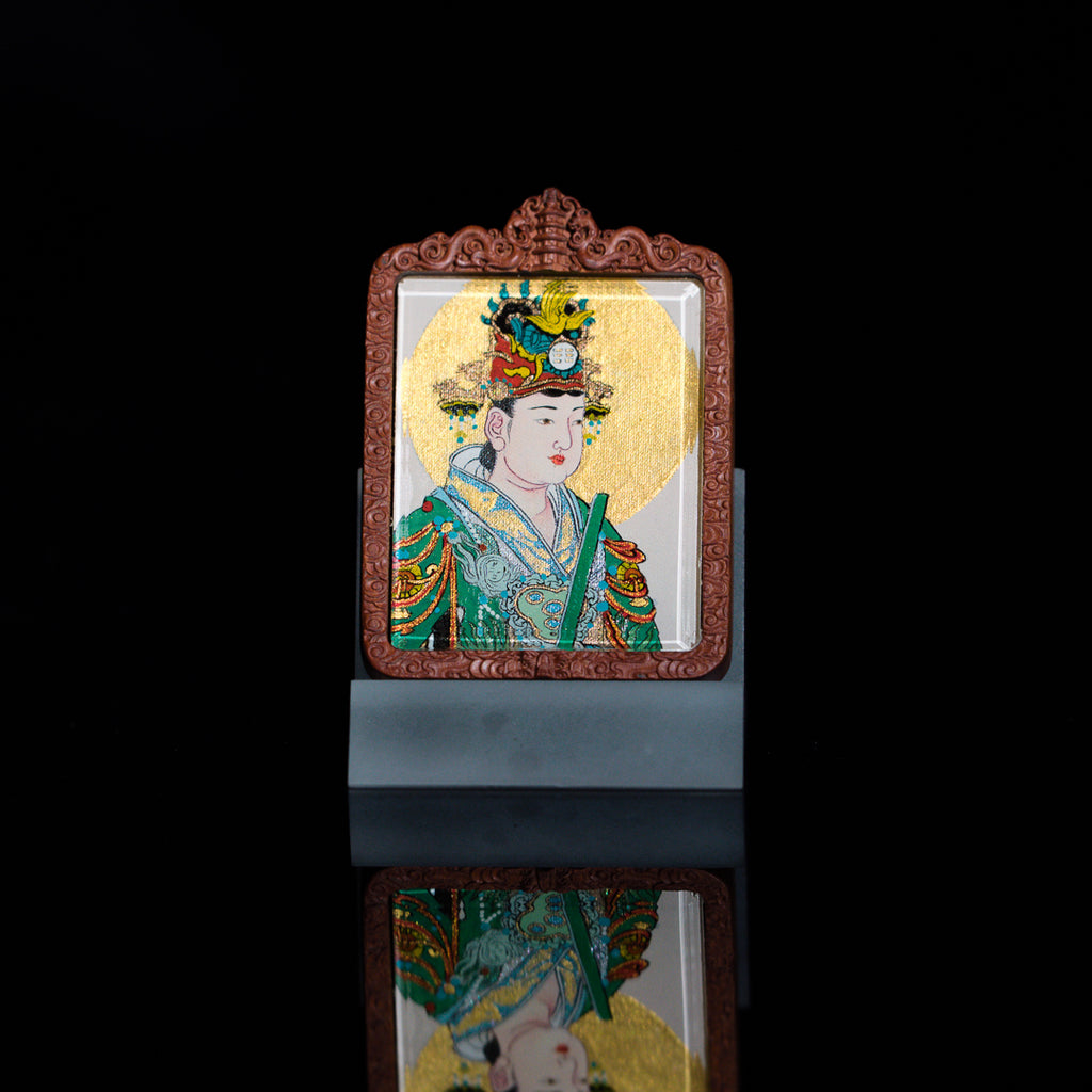 纯手绘东王公+西王母枣木外壳吊坠唐卡