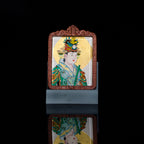 纯手绘东王公+西王母枣木外壳吊坠唐卡