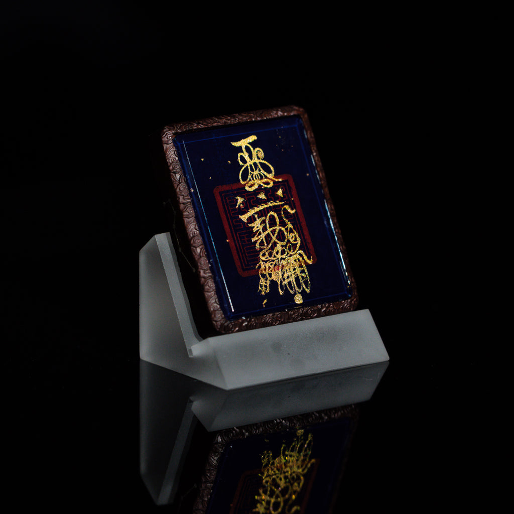 手绘点彩 赵公明枣木外壳 小神龛吊坠唐卡