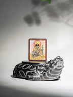 手绘点彩 财神赵公明枣木外壳吊坠唐卡