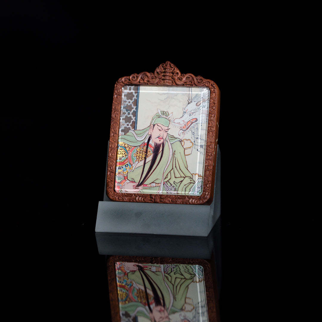 纯手绘关羽/二爷/关圣帝君枣木外壳吊坠唐卡