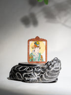 纯手绘东王公+西王母枣木外壳吊坠唐卡