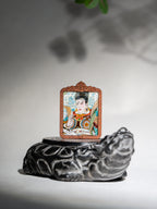 纯手绘二郎神显圣真君枣木外壳吊坠唐卡