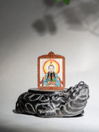 纯手绘玉清元始天尊 枣木外壳吊坠唐卡