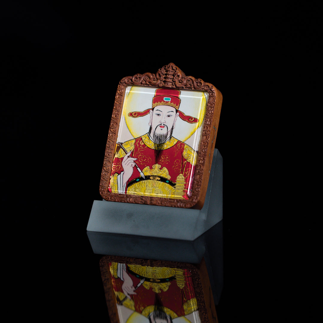 纯手绘 文昌帝君 枣木外壳 吊坠唐卡
