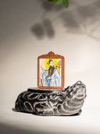 纯手绘 吕洞宾纯阳祖师枣木外壳吊坠唐卡