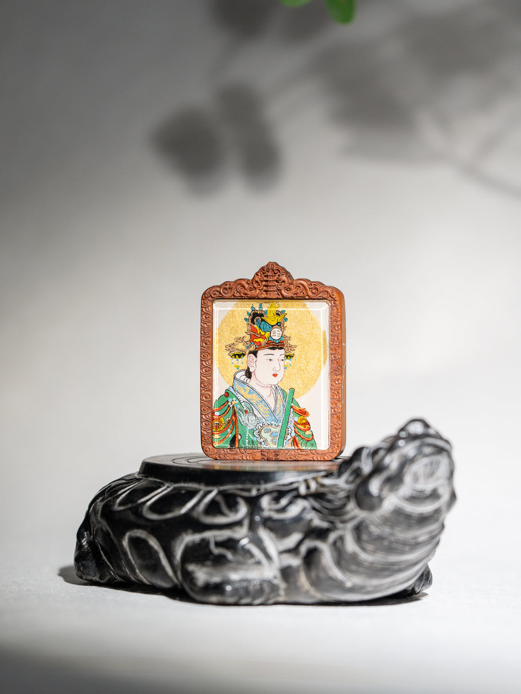 纯手绘（永乐宫）西王母娘娘枣木壳吊坠唐卡