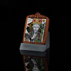 纯手绘 官将首白鹤童子枣木外壳吊坠唐卡