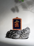 纯手绘 吕洞宾纯阳祖师枣木外壳吊坠唐卡