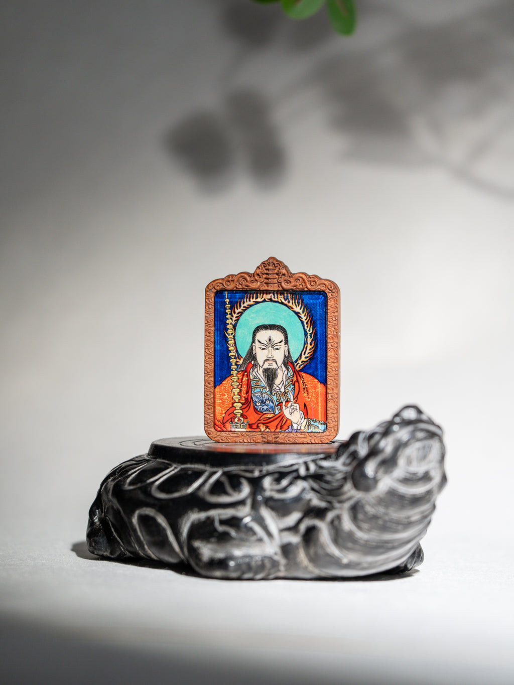 纯手绘 武相雷祖 枣木外壳 吊坠唐卡