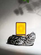 纯手绘 山鬼花钱+八卦图 枣木外壳吊坠唐卡