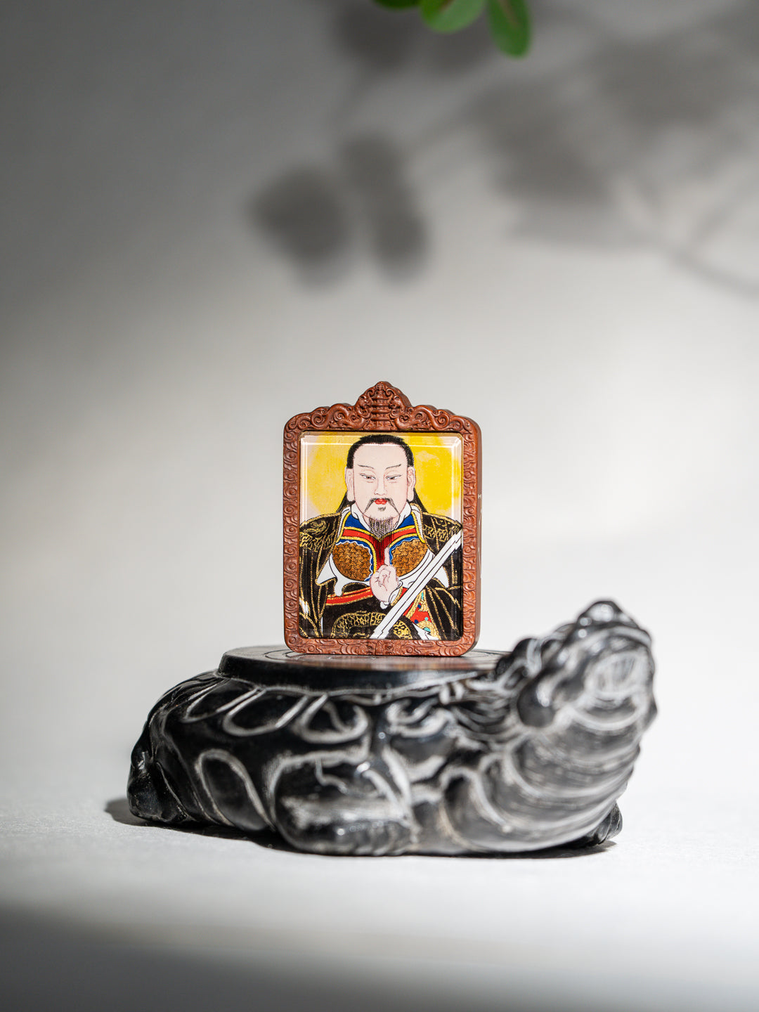 纯手绘 真武大帝 枣木外壳 吊坠唐卡