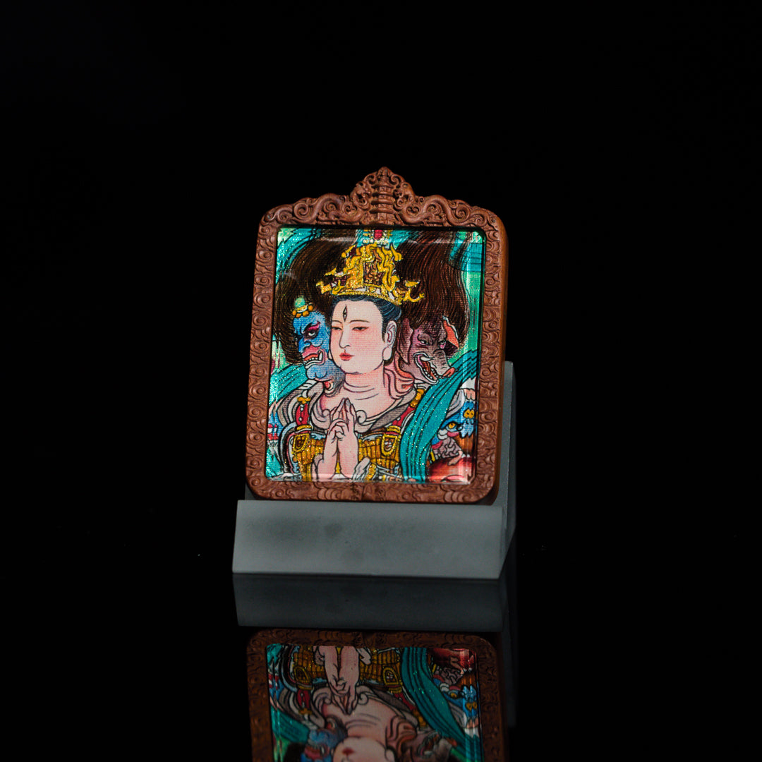纯手绘 斗姆元君 枣木外壳吊坠唐卡