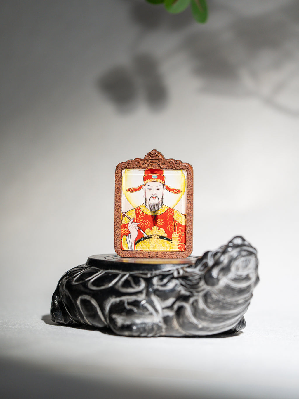 纯手绘 文昌帝君 枣木外壳 吊坠唐卡